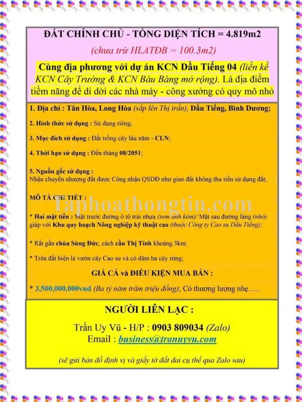 CHÍNH CHỦ Cần Bán Nhanh Đất Mặt Đường Tại Xã Long Hòa, Dầu Tiếng, Bình Dương 2
