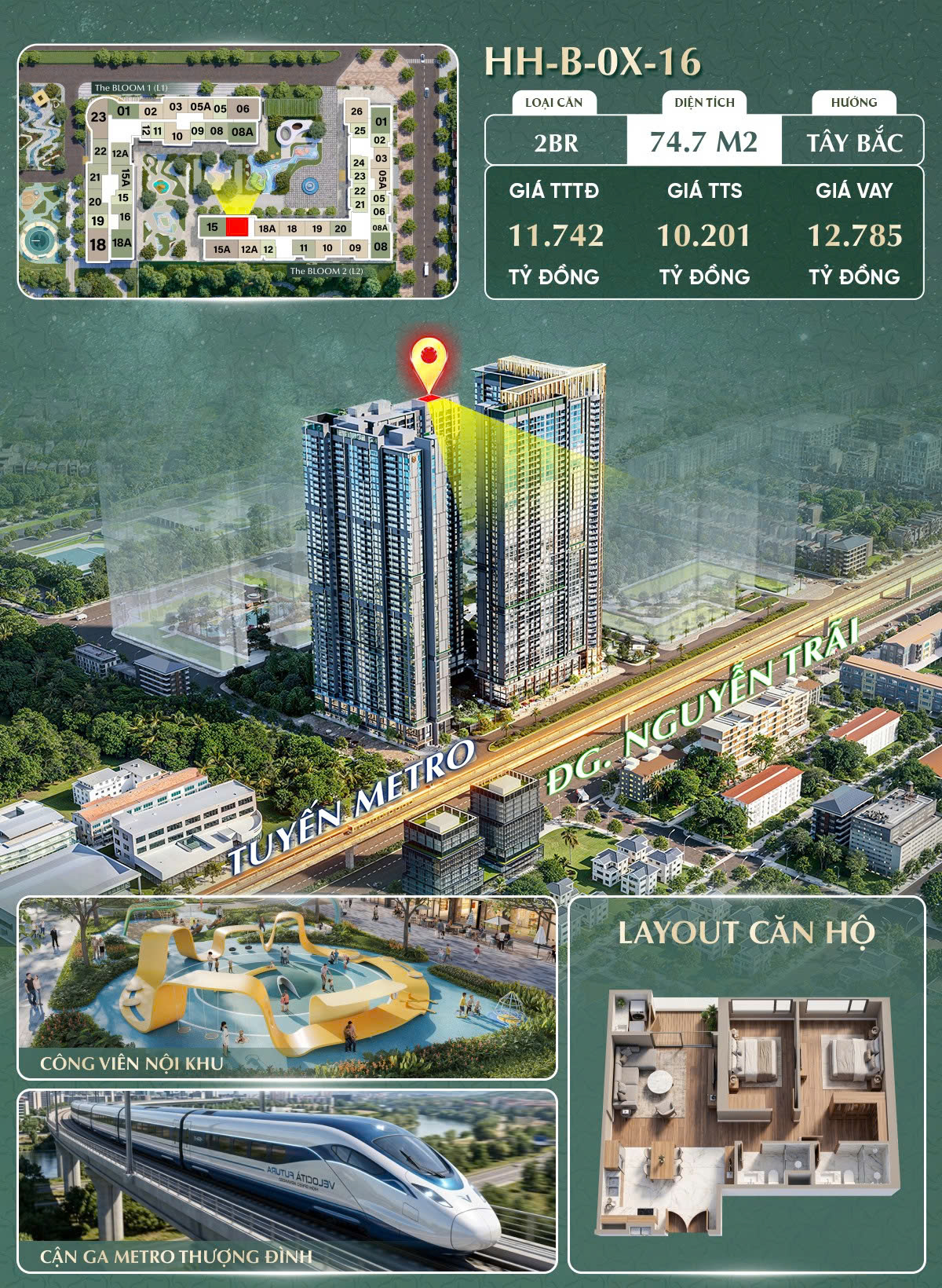 🔥 HH-B-0X-16 2PN SỞ HỮU TẦM VIEW CÔNG VIÊN NỘI KHU & TRỰC DIỆN GA METRO THƯỢNG ĐÌNH SIÊU THOÁNG TOÀ L2 🤩