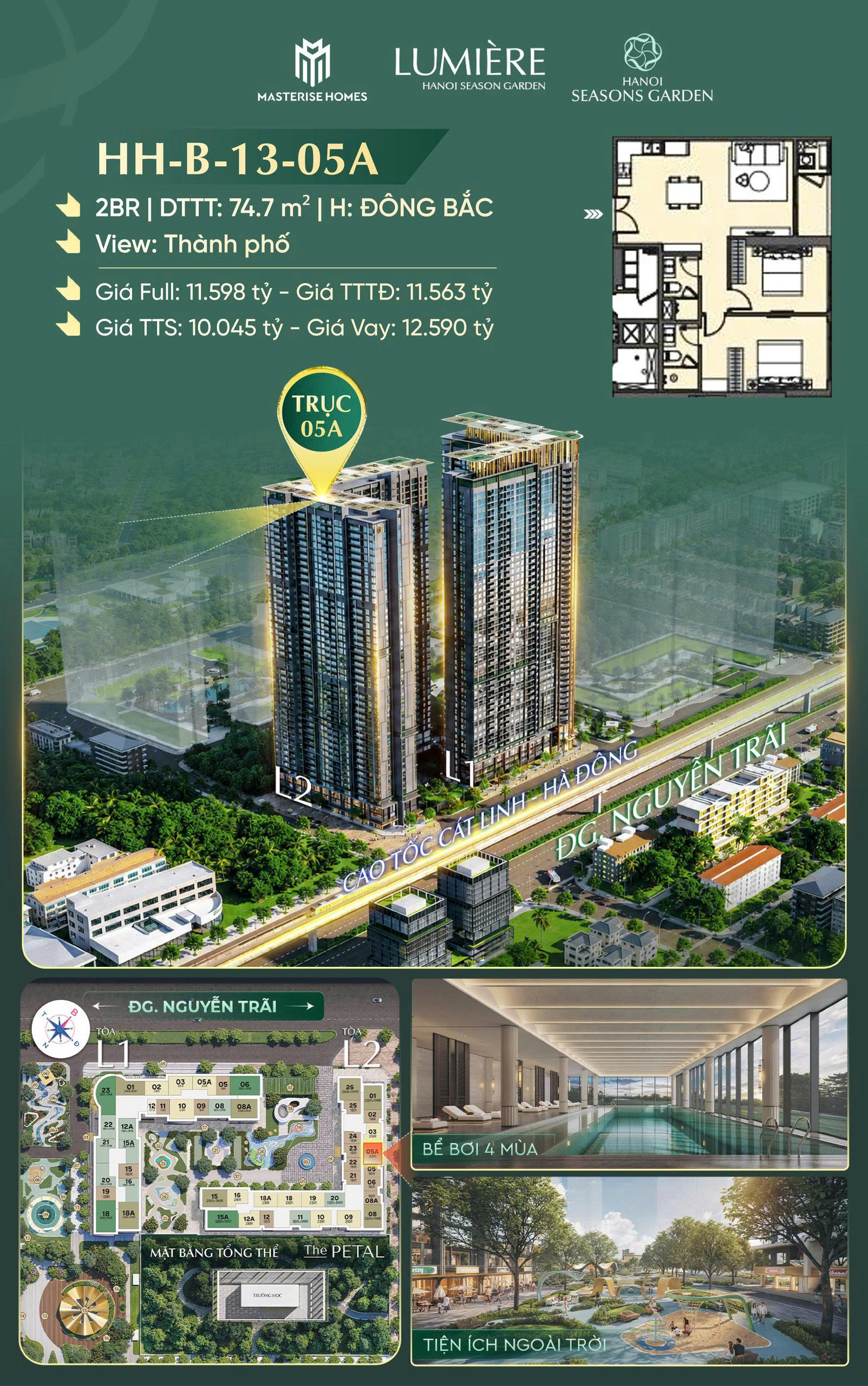 💥 CĂN 2PN HH-B-13-05A TẠI HANOI SEASONS GARDEN: KIẾN TẠO CUỘC SỐNG SANG TRỌNG CHO TƯƠNG LAI