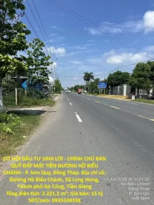 CƠ HỘI ĐẦU TƯ SINH LỜI – CHÍNH CHỦ BÁN QUỸ ĐẤT MẶT TIỀN ĐƯỜNG HỒ BIỂU CHÁNH – P. Sơn Quy, Đồng Tháp