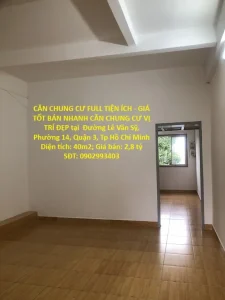 CĂN CHUNG CƯ FULL TIỆN ÍCH – GIÁ TỐT BÁN NHANH CĂN CHUNG CƯ VỊ TRÍ ĐẸP tại quận 3, TPHCM