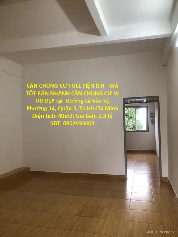 CĂN CHUNG CƯ FULL TIỆN ÍCH – GIÁ TỐT BÁN NHANH CĂN CHUNG CƯ VỊ TRÍ ĐẸP tại quận 3, TPHCM