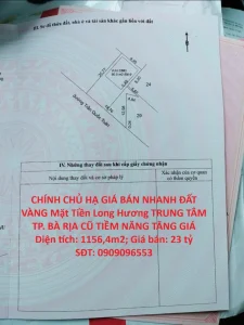 CHÍNH CHỦ HẠ GIÁ BÁN NHANH ĐẤT VÀNG Mặt Tiền Long Hương TRUNG TÂM TP. BÀ RỊA CŨ TIỀM NĂNG TĂNG GIÁ