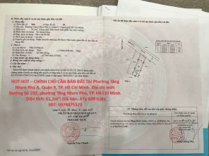 HOT HOT – CHÍNH CHỦ CẦN BÁN ĐẤT TẠI Phường Tăng Nhơn Phú A, Quận 9, TP. Hồ Chí Minh