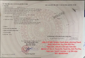 HOT HOT – CHÍNH CHỦ CẦN BÁN 2 LÔ ĐẤT TẠI TX. PHÚ THỌ VÀ H. THANH BA, tỉnh Phú Thọ.