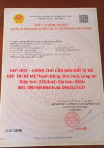 HOT HOT – CHÍNH CHỦ CẦN BÁN ĐẤT VỊ TRÍ ĐẸP TẠI Xã Mỹ Thạnh Đông, Đức Huệ, Long An