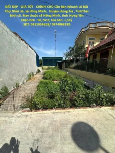 ĐẤT ĐẸP – GIÁ TỐT – CHÍNH CHỦ Cần Bán Nhanh Lô Đất Chợ Nhội cũ, xã Hồng Minh, Huyện Hưng Hà , TỉnhThái Bình cũ