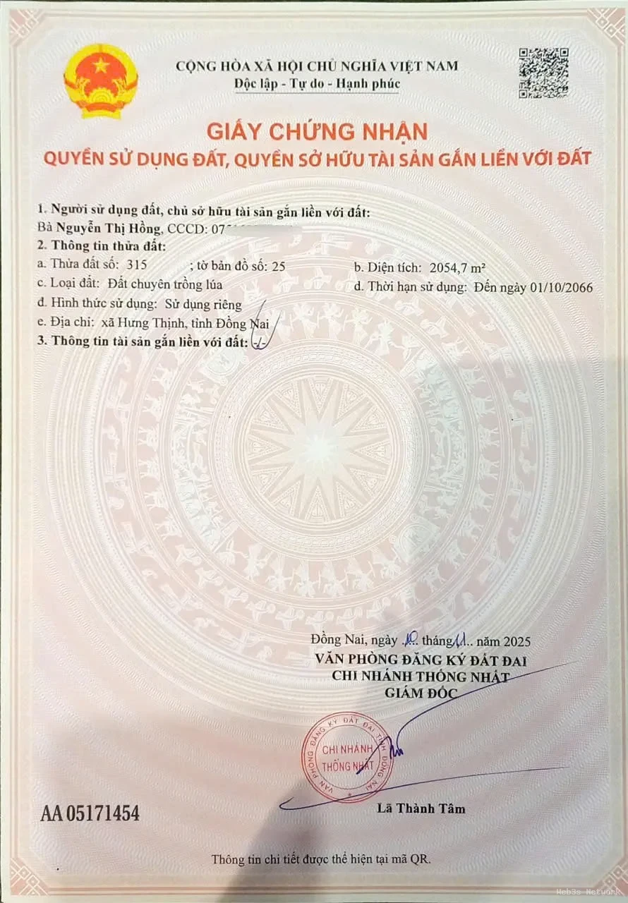 ĐẦU TƯ SINH LỜI – CHÍNH CHỦ BÁN 2 THỬA ĐẤT LIỀN KỀ TẠI Xã Hưng Thịnh, Đồng Nai