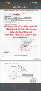 ĐẤT ĐẸP – GIÁ TỐT- CHÍNH CHỦ CẦN BÁN ĐẤT Tại Xã Xuân Bắc, Huyện Xuân Lộc, Tỉnh Đồng Nai