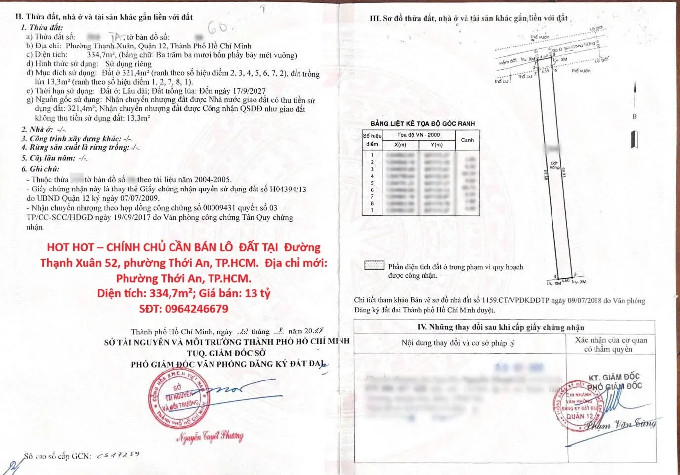 HOT HOT – CHÍNH CHỦ CẦN BÁN LÔ ĐẤT TẠI Đường Thạnh Xuân 52, phường Thới An, TP.HCM