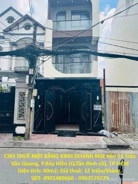CHO THUÊ MẶT BẰNG KINH DOANH ĐƯỜNG TRẦN VĂN QUANG, P. BẢY HIỀN (Q.Tân Bình cũ), TP HCM