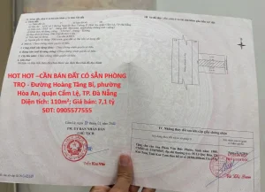 HOT HOT –CẦN BÁN ĐẤT CÓ SẴN PHÒNG TRỌ – Đường Hoàng Tăng Bí, phường Hòa An, quận Cẩm Lệ, TP. Đà Nẵng