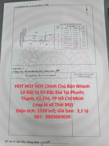 HOT HOT HOT Chính Chủ Bán Nhanh Lô Đất Vị Trí Đắc Địa Tại Phước Thạnh, Củ Chi, TP Hồ Chí Minh