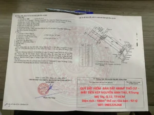 QUỸ ĐẤT HIẾM -BÁN ĐẤT 488M² THỔ CƯ – MẶT TIỀN KÉP NGUYỄN ẢNH THỦ, P.Trung Mỹ Tây, Q.12, TP.HCM
