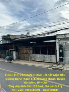 CHÍNH CHỦ CẦN BÁN NHANH LÔ ĐẤT MẶT TIỀN Đường Đông Thạnh 6-3, Xã Đông Thạnh, Huyện Hóc Môn, TP HCM
