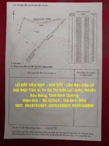 LÔ ĐẤT SIÊU ĐẸP – GIÁ TỐT – Cần Bán Gấp Lô Đất Mặt Tiền Vị Trí Tại Huyện Bàu Bàng, Tỉnh Bình Dương