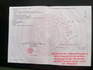 ĐẦU TƯ SINH LỜI – CHÍNH CHỦ Cần Bán Lô Đất Vị Trí Đẹp Gần KCN Phước Đông 500m Gò Dầu, Tây Ninh.