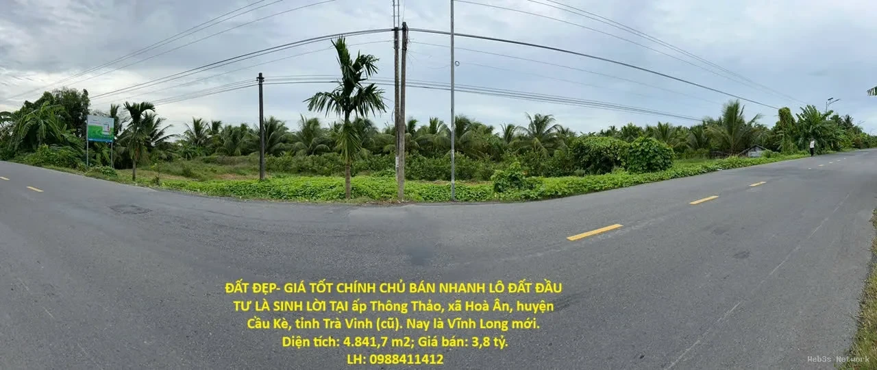 ĐẤT ĐẸP- GIÁ TỐT CHÍNH CHỦ BÁN NHANH LÔ ĐẤT ĐẦU TƯ LÀ SINH LỜI TẠI huyện Cầu Kè, tỉnh Trà Vinh