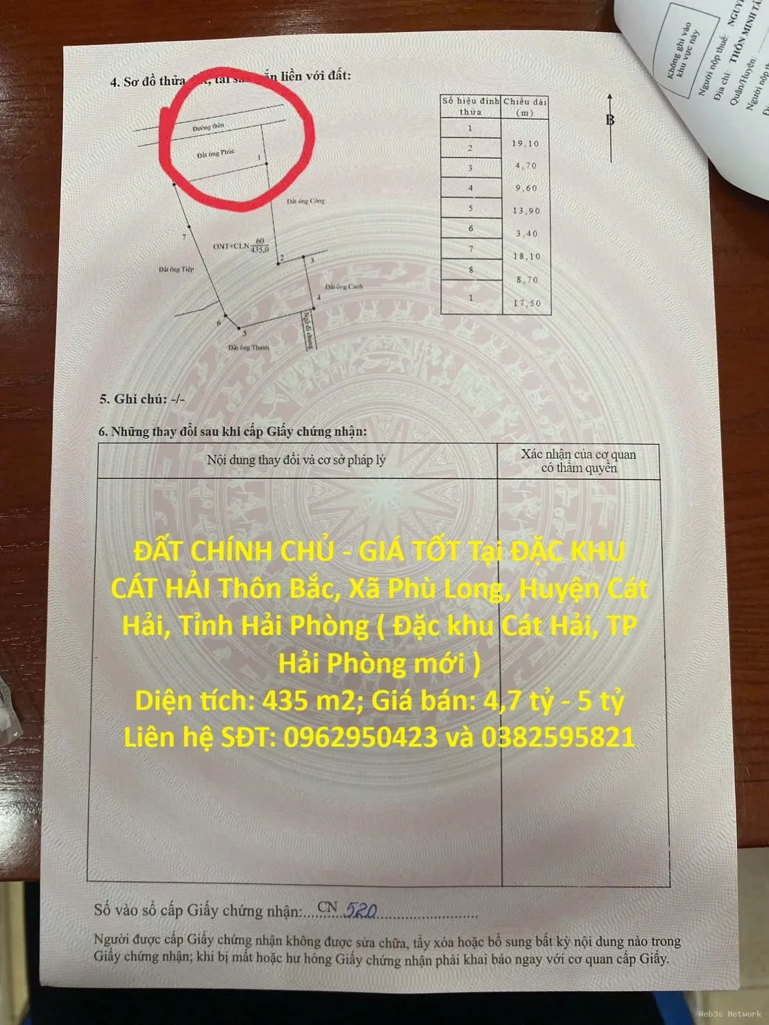 ĐẤT CHÍNH CHỦ – GIÁ TỐT Tại ĐẶC KHU CÁT HẢI Thôn Bắc, Xã Phù Long, Huyện Cát Hải, Tỉnh Hải Phòng