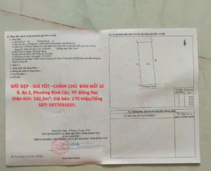 ĐẤT ĐẸP – GIÁ TỐT –CHÍNH CHỦ BÁN ĐẤT tổ 8, ấp 2, Phường Bình Lộc, TP. Đồng Nai